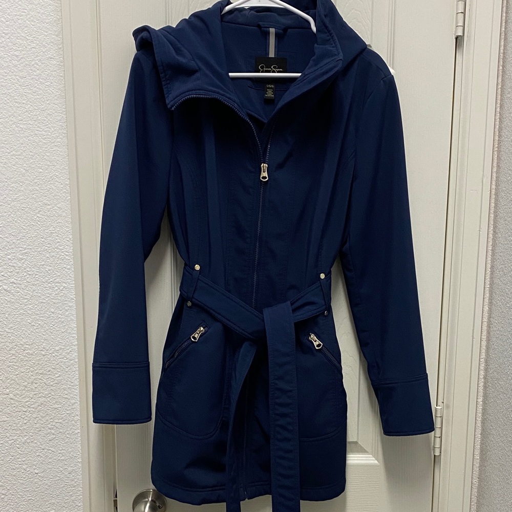 Jessica Simpson navy blue Hooded Trench Coat